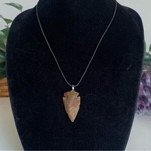 Arrowhead Leather Necklace Brown Agate Stone Primitive Jewelry Men's Tribal 20"